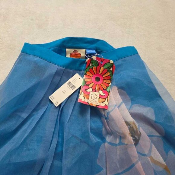 New XXS Farm Rio x Anthropologie Floral organza midi skirt in Blue Peony - Picture 6 of 9